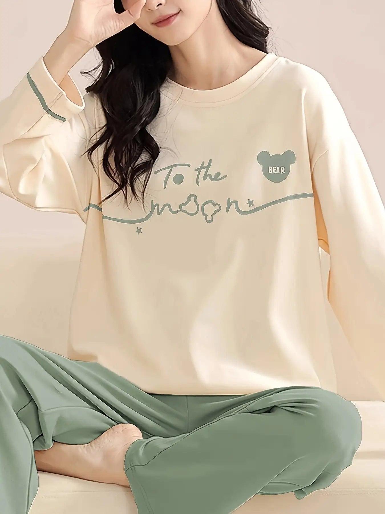 Spring and Autumn Cartoon Pattern Pajamas Set, Women's Casual and Comfortable Home Wear