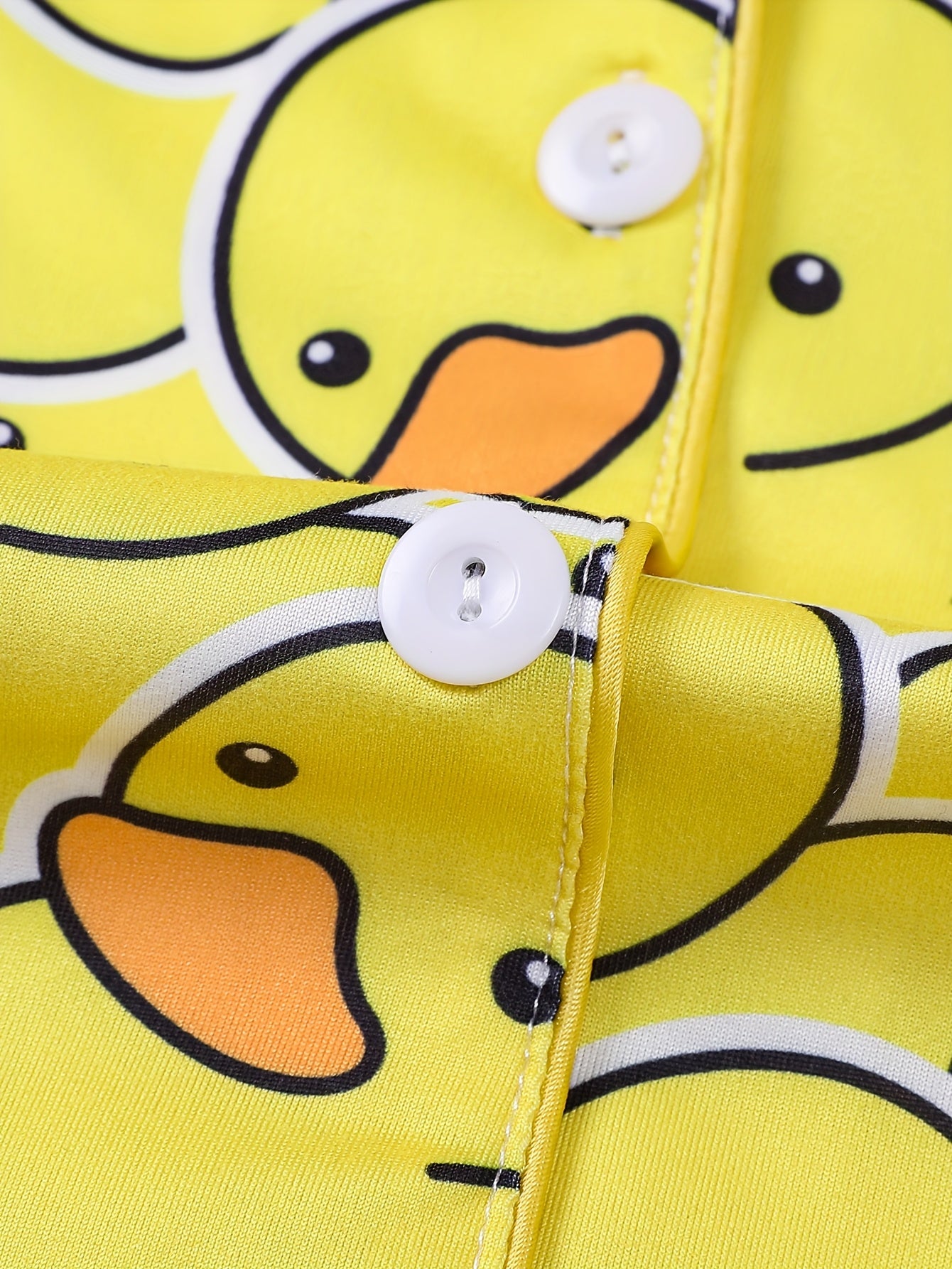 Two Piece Women'S Yellow Duck Print Pajamas Set, Fabric, Comfortable All Year Round, Long Sleeved Button Up Top, Collar And Matching Pants, with Full Body Print And Pocket Details, Suitable for Adult Pajamas Set