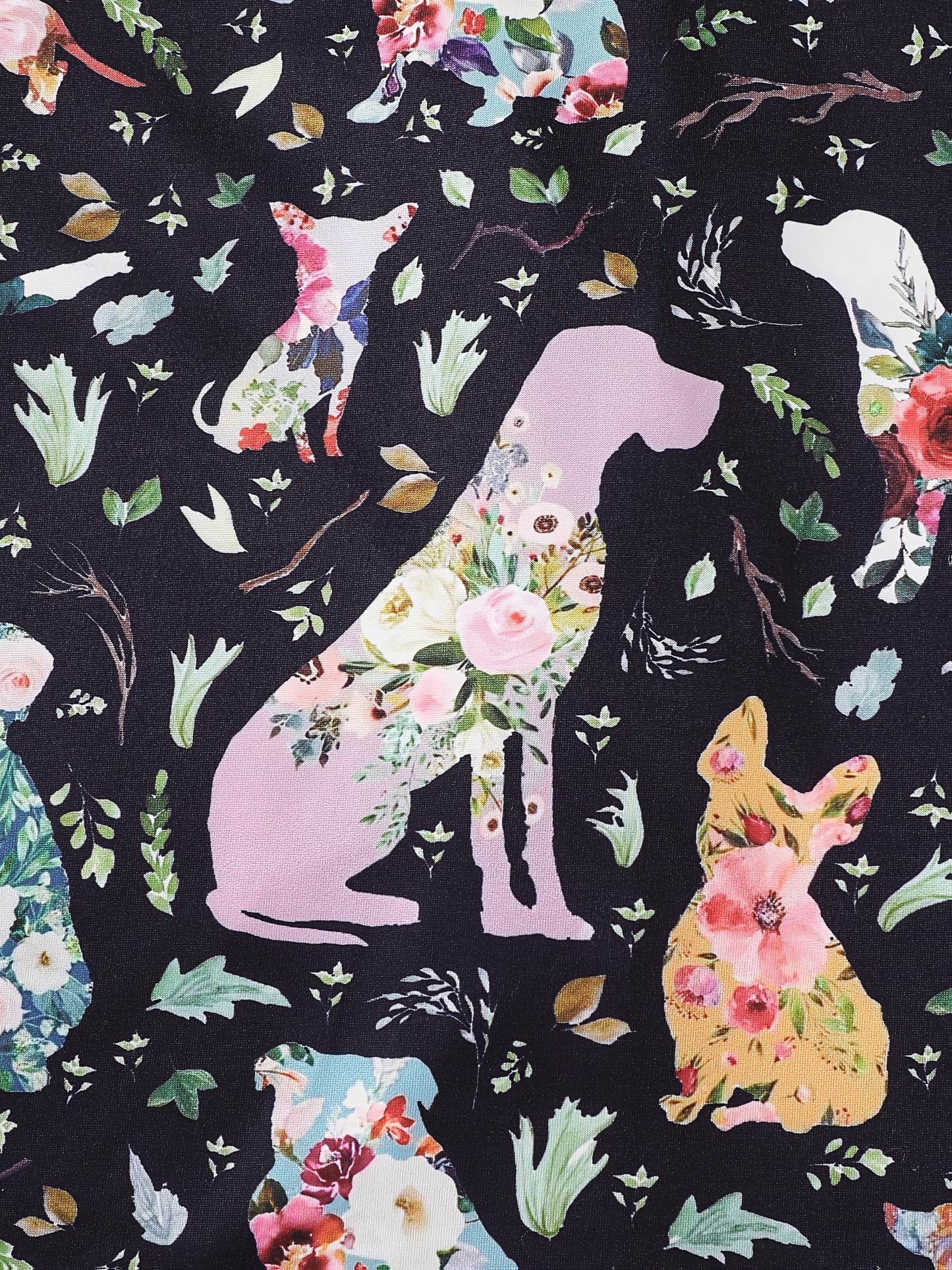 Women'S 2pcs Pajama Set, Cute Dog & Floral Print, Casual Jersey Knit Fabric, Short Sleeve with Lapel Collar, Elastic Loose Shorts, All-Season Comfort, Animal Pattern, 95% Polyester 5% Elastane, 150g/m²