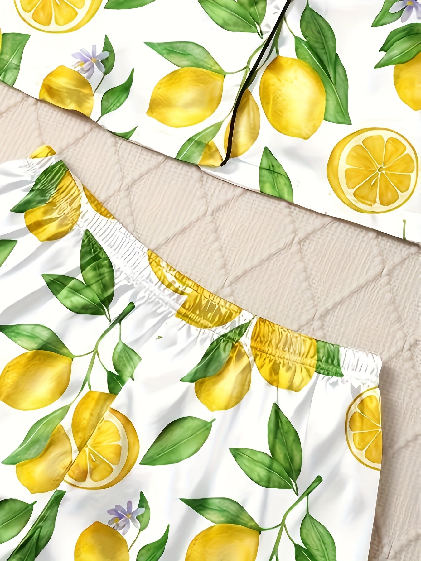Women'S Casual Lemon Print Pajama Set - Short Sleeve, Shorts, and Pants with Vibrant Citrus Pattern, Perfect for Fall/Winter, Loungewear|Playful Print|Comfortable Fit, Lemon Kitchen Wear