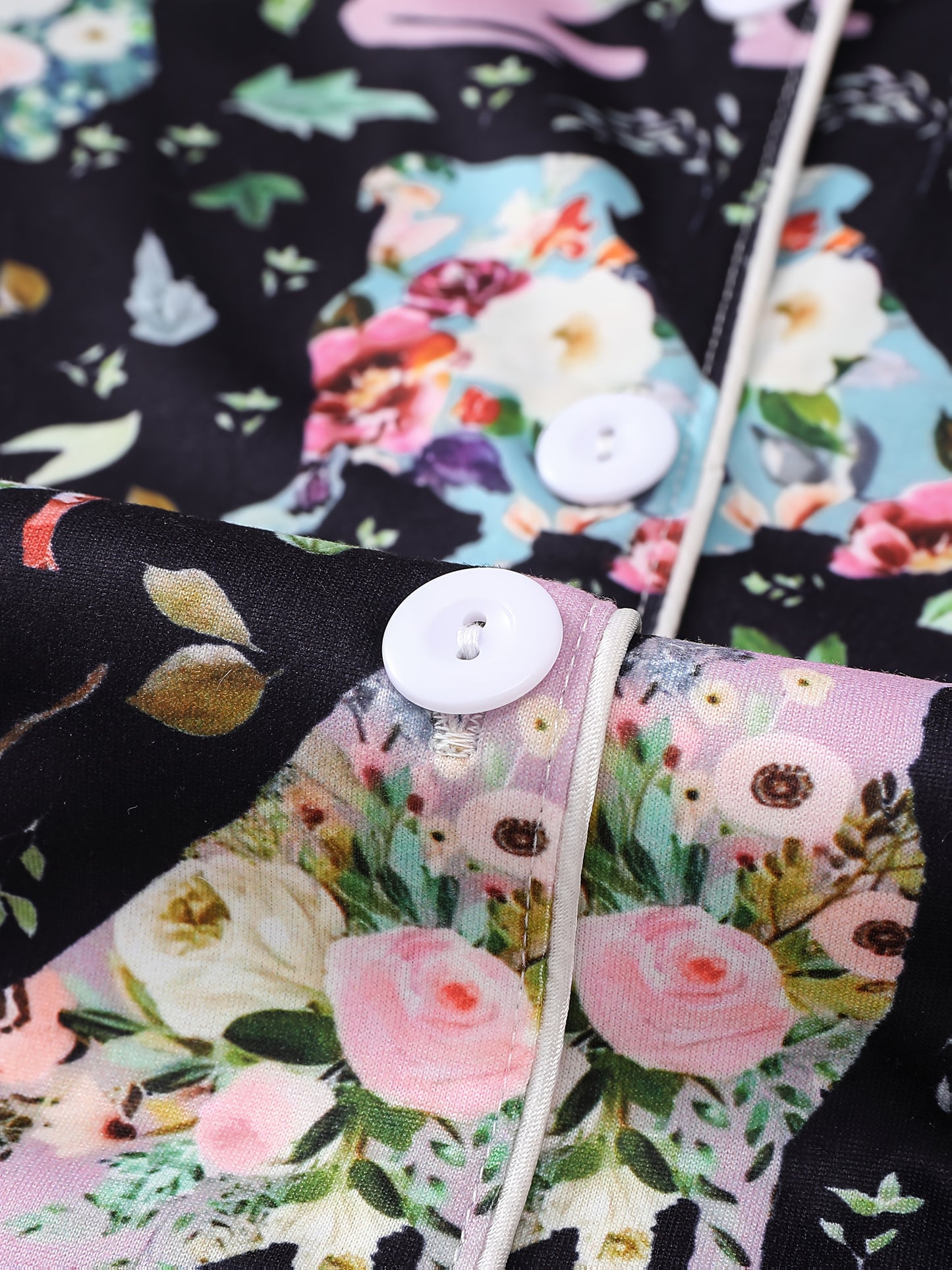 Women'S 2pcs Pajama Set, Cute Dog & Floral Print, Casual Jersey Knit Fabric, Short Sleeve with Lapel Collar, Elastic Loose Shorts, All-Season Comfort, Animal Pattern, 95% Polyester 5% Elastane, 150g/m²