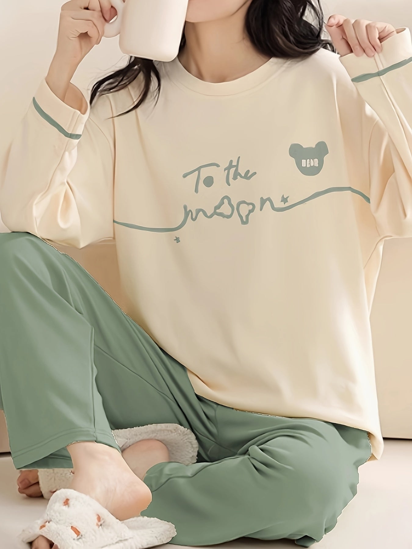 Spring and Autumn Cartoon Pattern Pajamas Set, Women's Casual and Comfortable Home Wear
