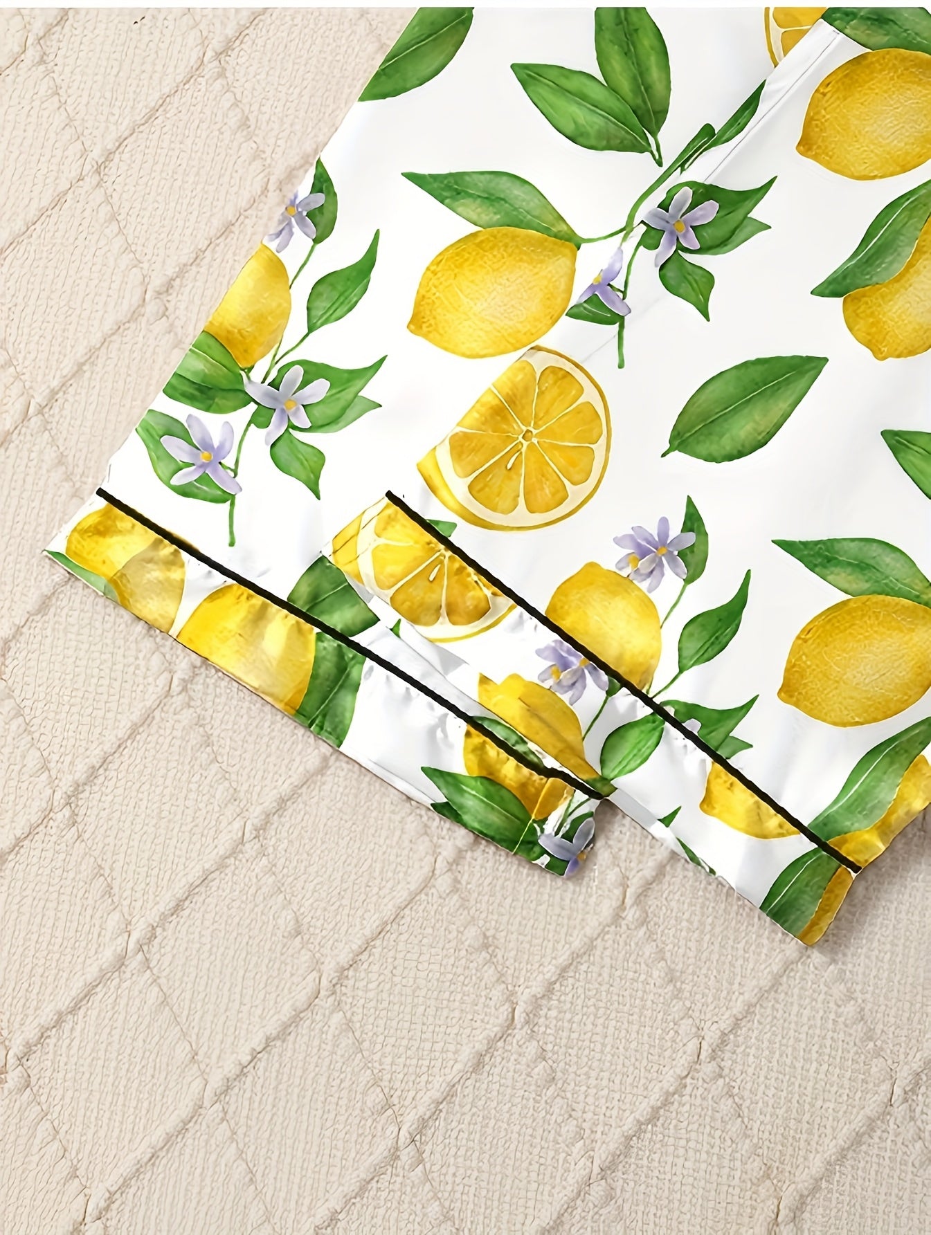 Women'S Casual Lemon Print Pajama Set - Short Sleeve, Shorts, and Pants with Vibrant Citrus Pattern, Perfect for Fall/Winter, Loungewear|Playful Print|Comfortable Fit, Lemon Kitchen Wear