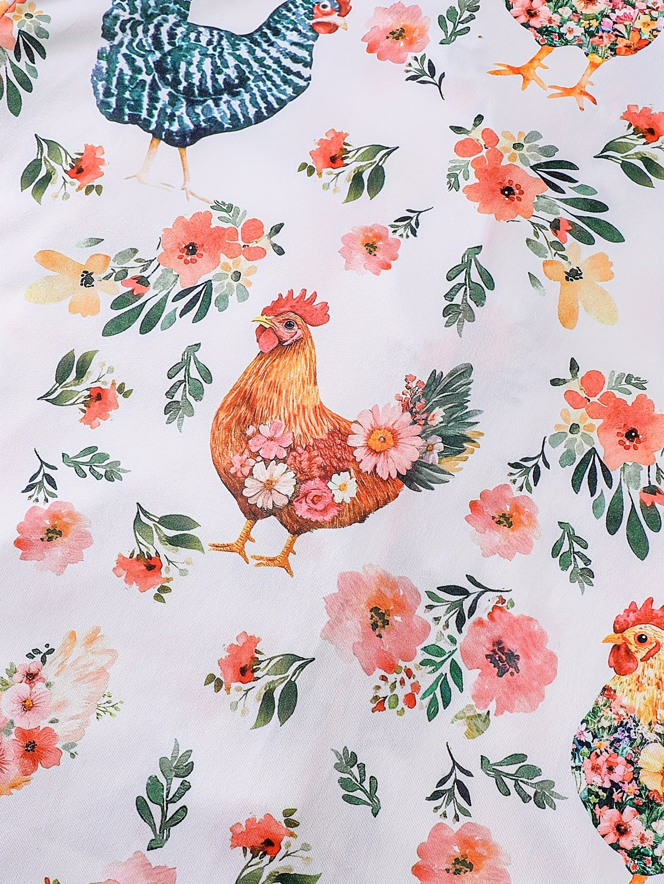 Two-piece Women'S Elegant Polyester White Pajama Set, Chicken Print, Fabric, All-season Comfort, Short-sleeved Button- Top With Collar And Matching Shorts, All-over Print And Pocket Details, Perfect For Adults Pajama Sets