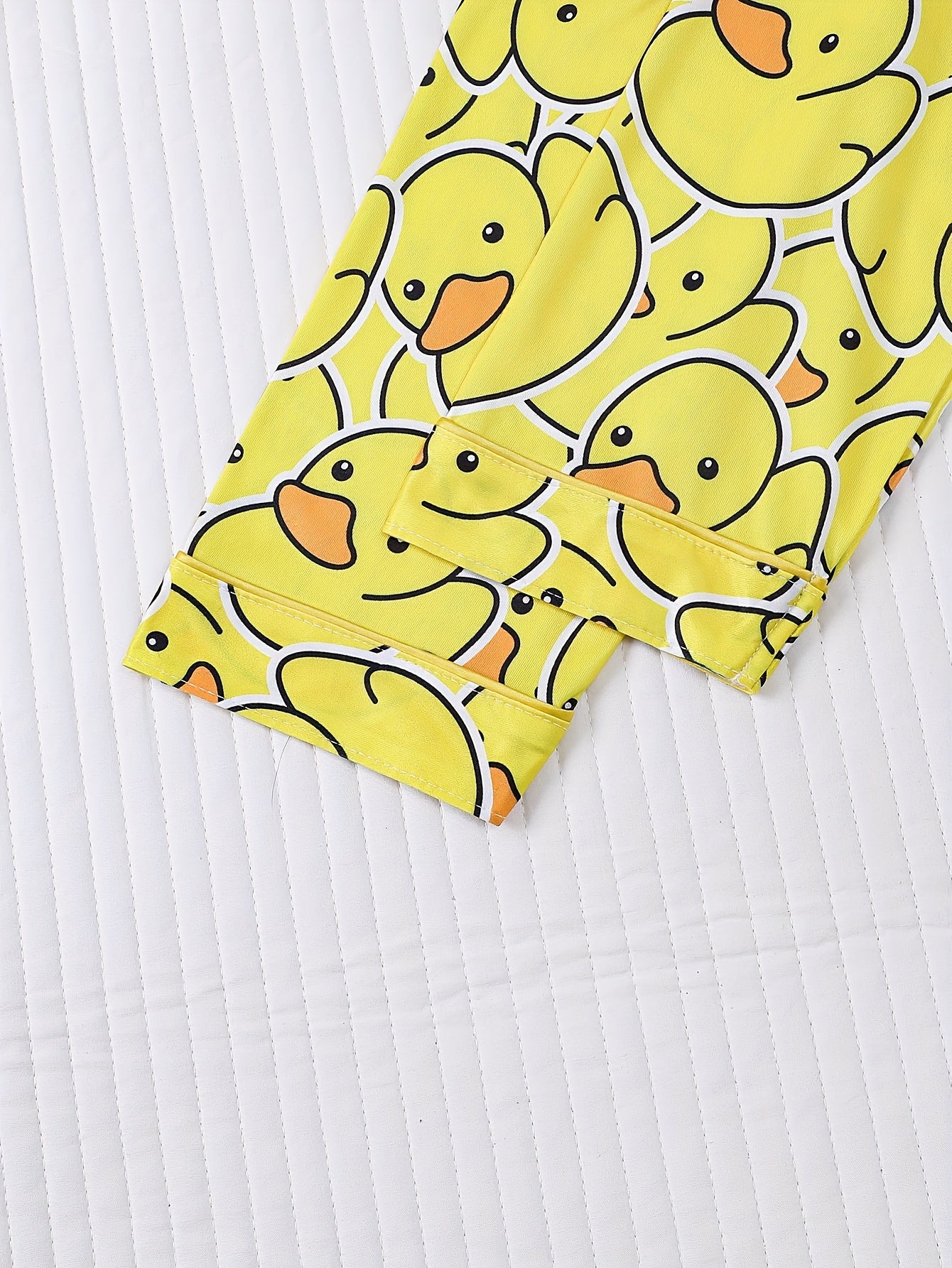 Two Piece Women'S Yellow Duck Print Pajamas Set, Fabric, Comfortable All Year Round, Long Sleeved Button Up Top, Collar And Matching Pants, with Full Body Print And Pocket Details, Suitable for Adult Pajamas Set