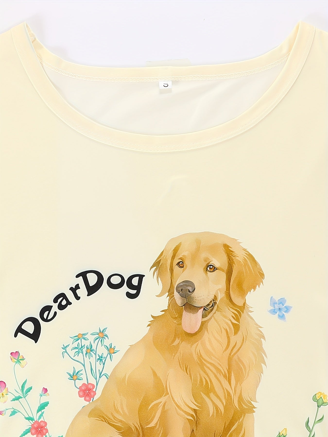 Three-piece pajama set, round-neck short-sleeve pullover and loose elastic shorts with extended length, Golden retriever print design, cool for summer wear, casual four-season Women's sleepwear and loungewear outfit