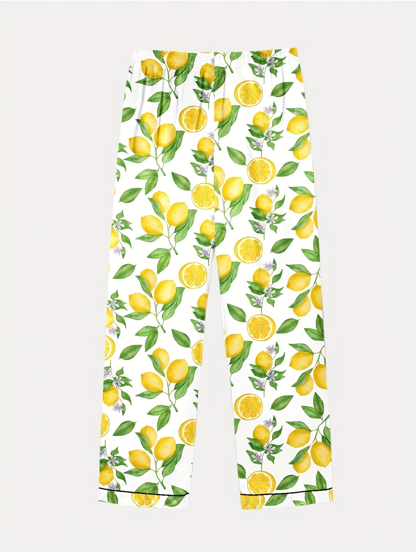 Women'S Casual Lemon Print Pajama Set - Short Sleeve, Shorts, and Pants with Vibrant Citrus Pattern, Perfect for Fall/Winter, Loungewear|Playful Print|Comfortable Fit, Lemon Kitchen Wear