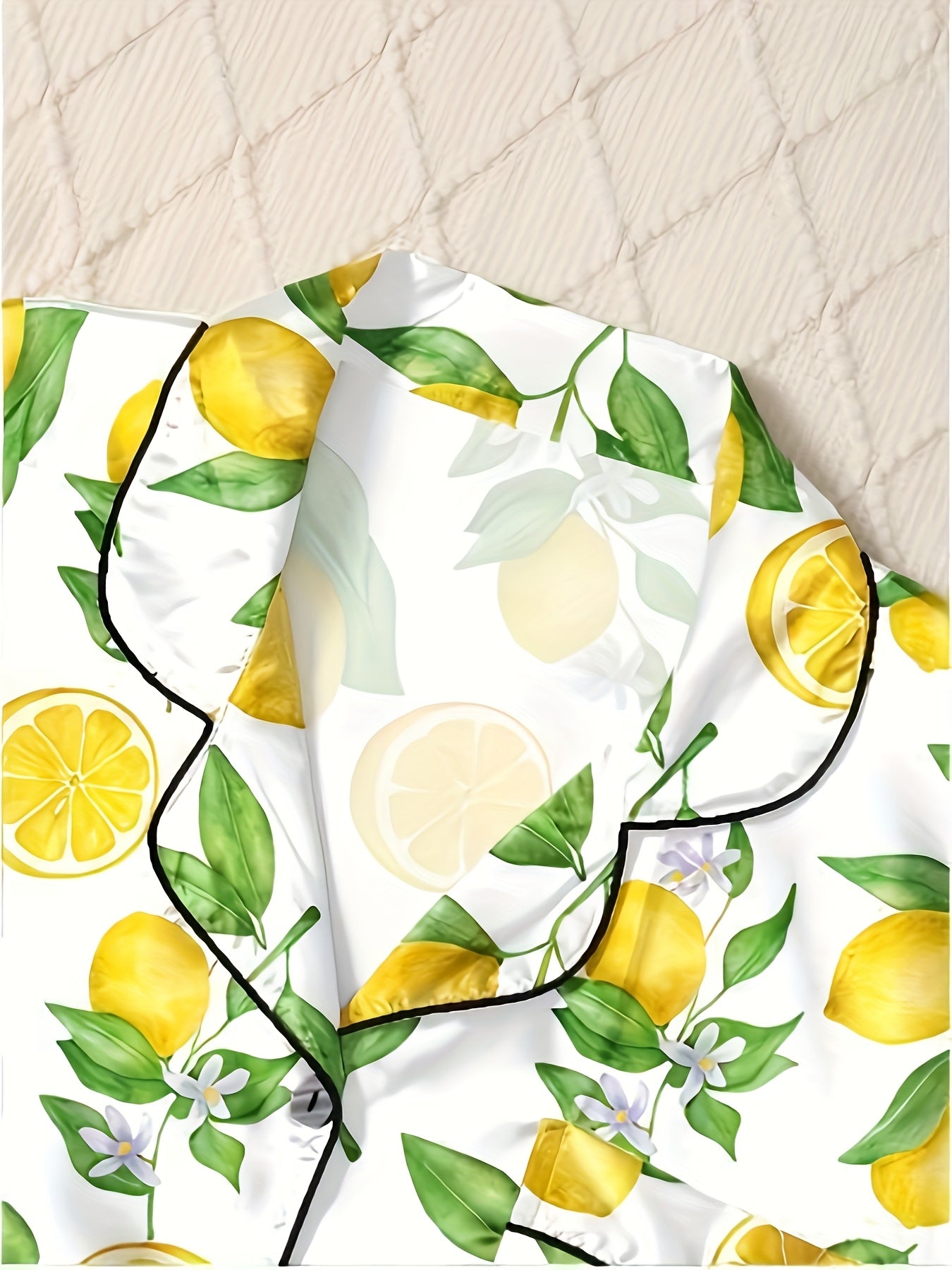 Women'S Casual Lemon Print Pajama Set - Short Sleeve, Shorts, and Pants with Vibrant Citrus Pattern, Perfect for Fall/Winter, Loungewear|Playful Print|Comfortable Fit, Lemon Kitchen Wear