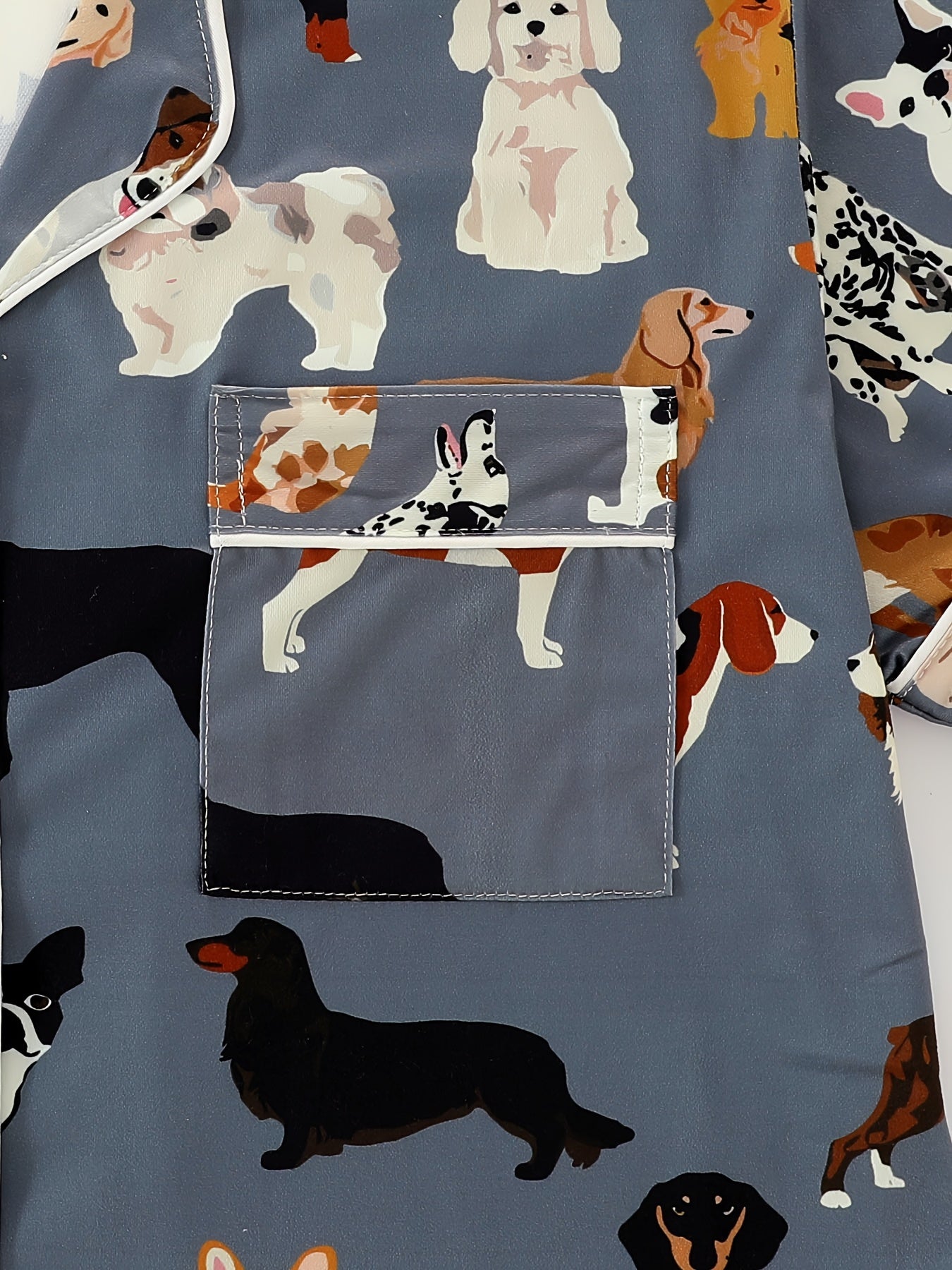 Women'S Pajama Set with Cartoon Dog Animal Print, Dark Gray Short Sleeve Shirt with Pocket & Elastic Waist Shorts, Casual Comfortable Loungewear for All Season