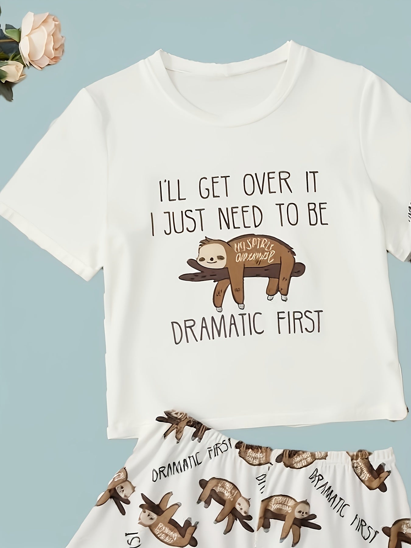 Summer Cool-sense Pajamas For Women, Three-piece Set With Sloth Bear Pattern Short Sleeves, High-end Feeling Home Clothes