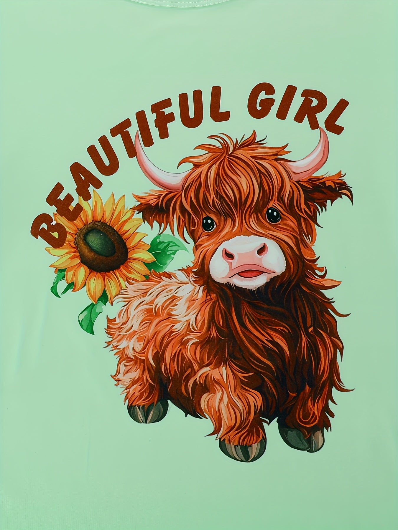 Round Neck Three-Piece Light Green Floral Cow Letter Print Adult Pajama Set, Short Sleeve Top and Loose Elastic Shorts with Long Pants, Casual Four-Season Women's Sleepwear and Loungewear Outfit, Wearable All Year Round