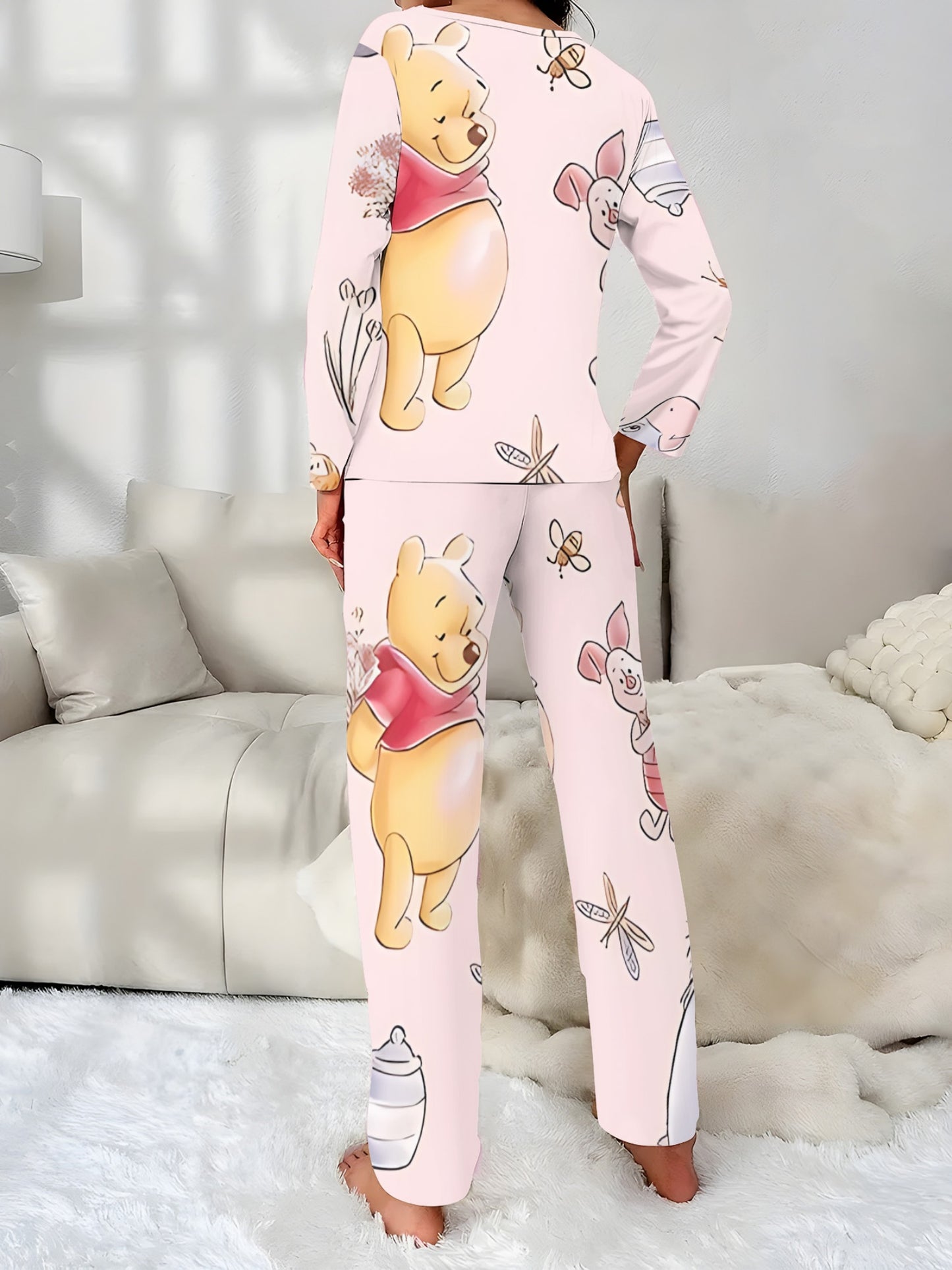 [Disney Winnie the Pooh Pajamas] Disney Officially Licensed Winnie the Pooh Cozy Long Sleeve & Pants Pajama Set with Adorable 3D Prints - Perfect for Sleepovers! 8-6-2, Casual Crew Neck, All Over Print, Long Sleeve Pullovers for Spring/Summer/Fall,