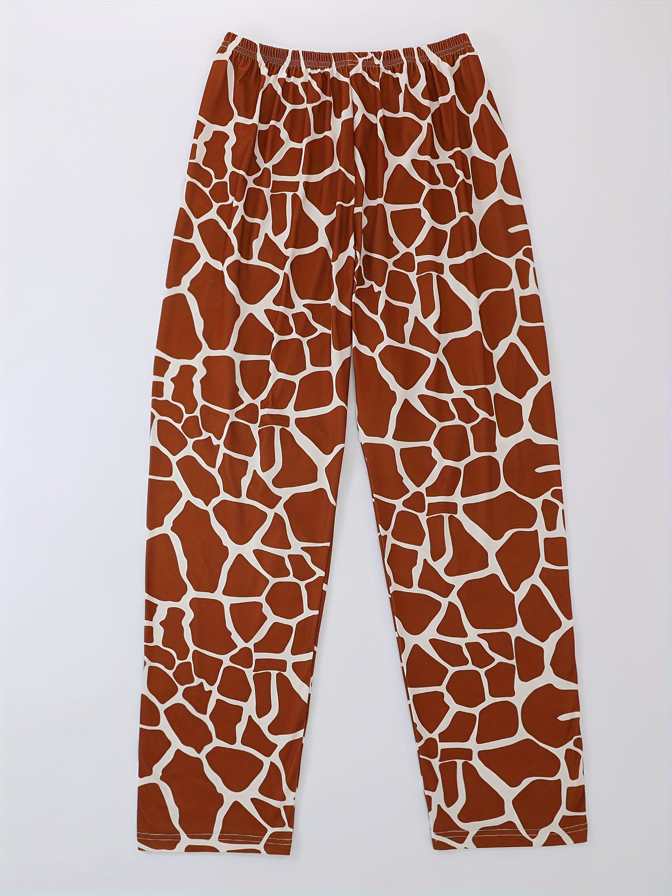 [3pcs Soft Giraffe Pajama Set] 3pcs Women's Soft Fabric Giraffe Floral Print Pajama Set | Short Sleeve Crew Neck Top & Elastic Waist Shorts & Pants, All-Season Comfort, Casual Animal Print Sleepwear, Giraffe Decor