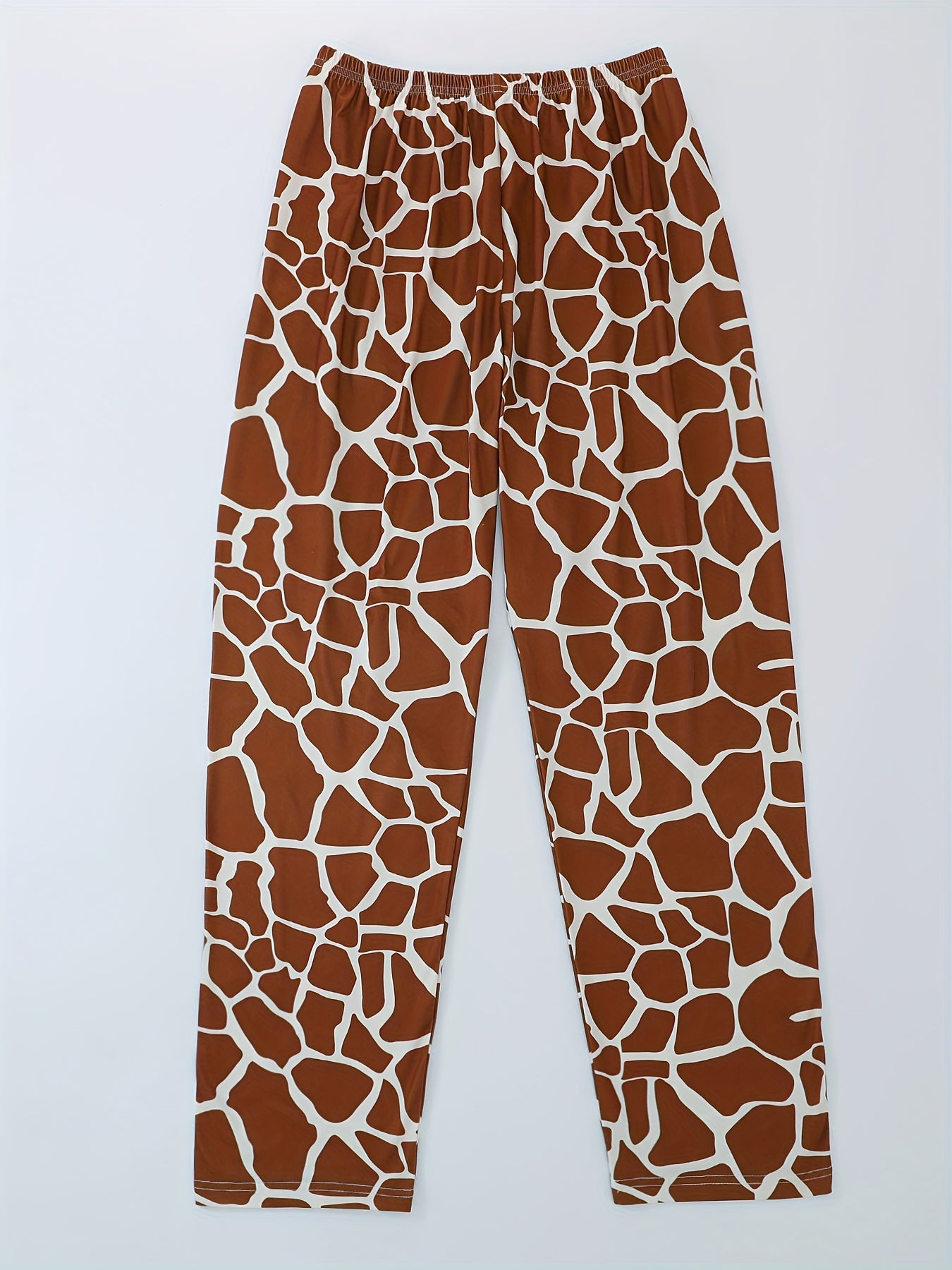 Round Neck Women'S Pajama Set, Pullover Short Sleeve Top and Loose Elastic Shorts and Pants, Comfortable Fabric, Suitable for All Seasons, Casual Adult Women'S Sleepwear Outfit with Floral Giraffe Print
