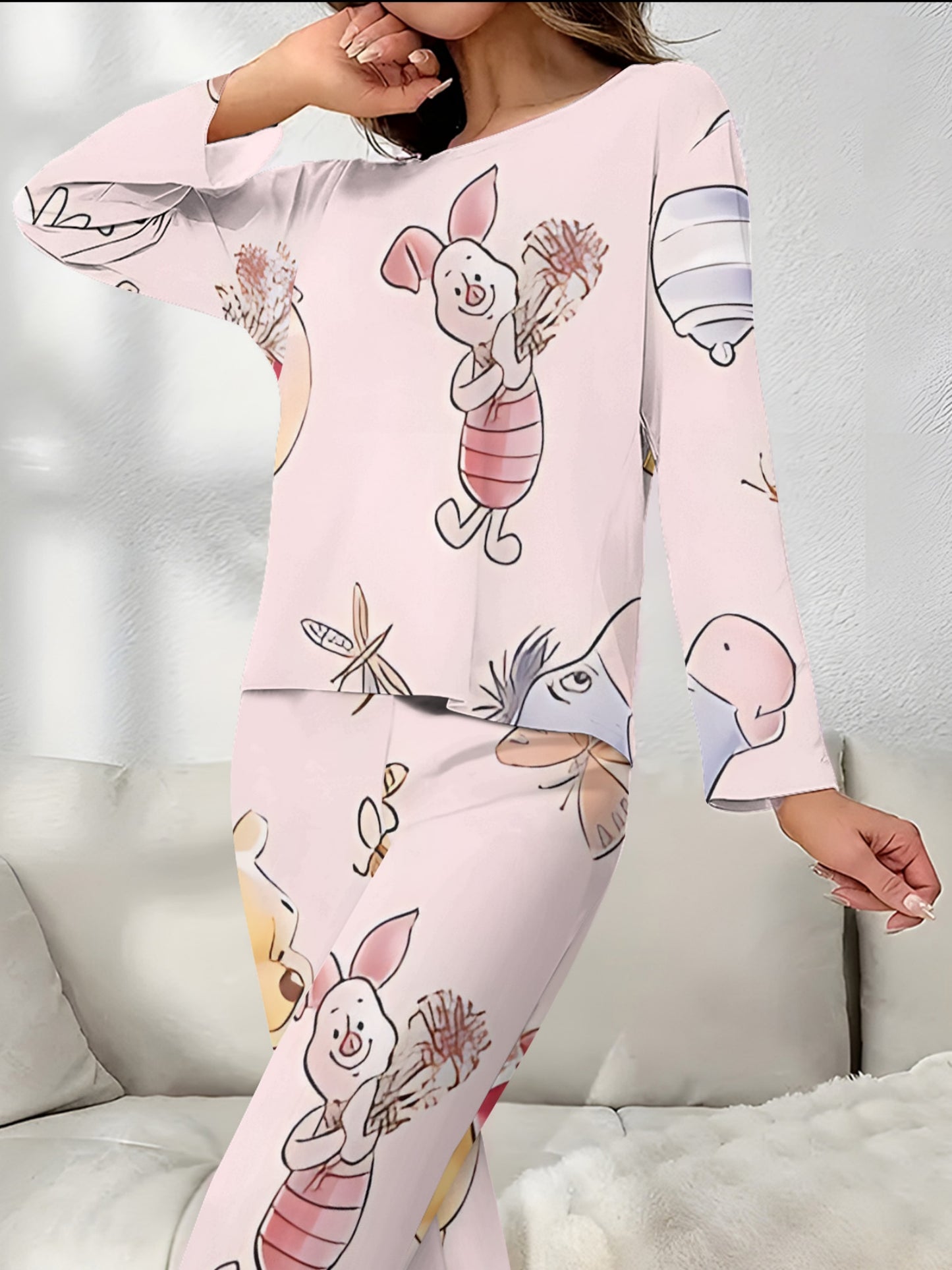 [Disney Winnie the Pooh Pajamas] Disney Officially Licensed Winnie the Pooh Cozy Long Sleeve & Pants Pajama Set with Adorable 3D Prints - Perfect for Sleepovers! 8-6-2, Casual Crew Neck, All Over Print, Long Sleeve Pullovers for Spring/Summer/Fall,