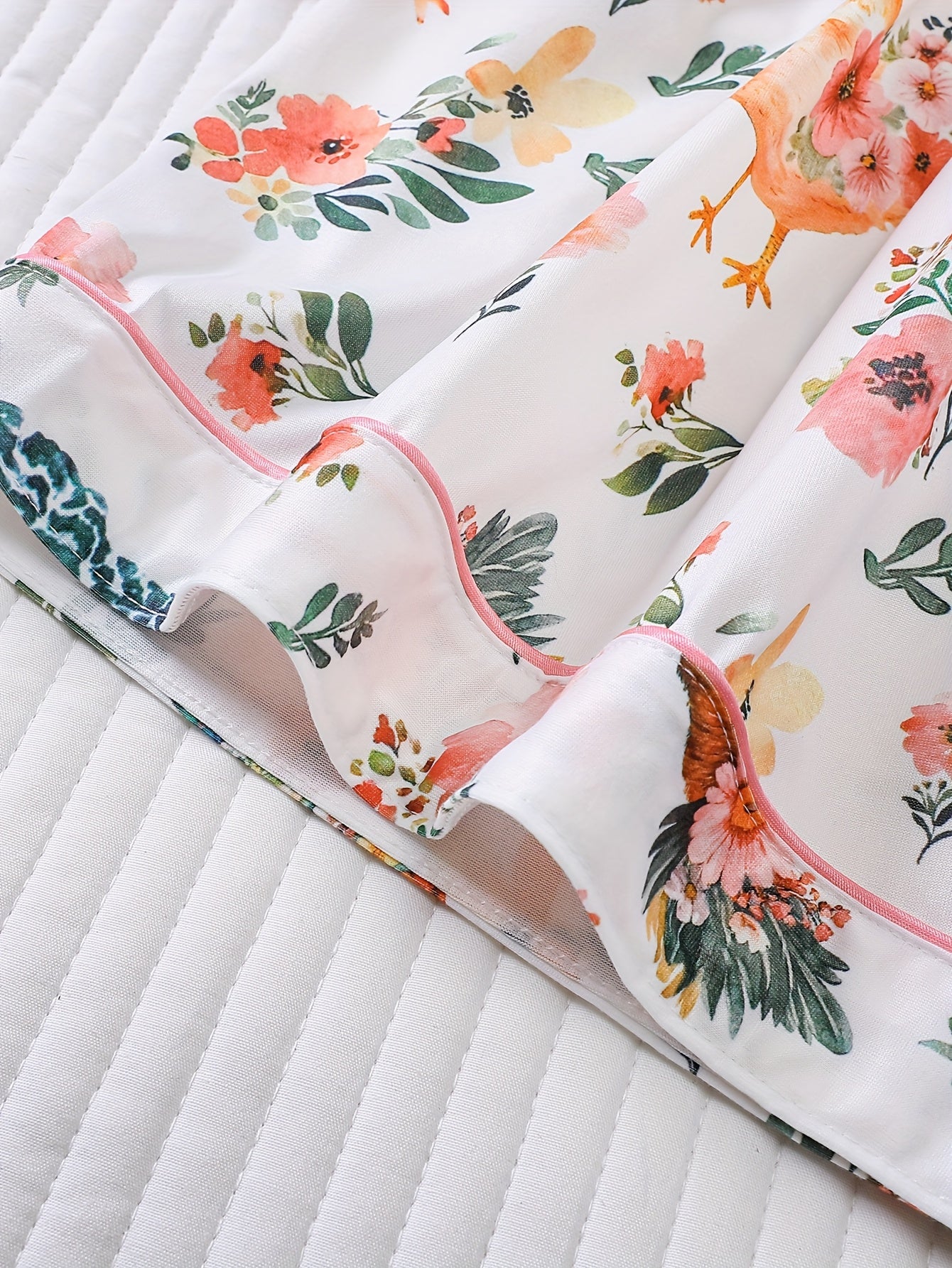 Two-piece Women'S Elegant Polyester White Pajama Set, Chicken Print, Fabric, All-season Comfort, Short-sleeved Button- Top With Collar And Matching Shorts, All-over Print And Pocket Details, Perfect For Adults Pajama Sets