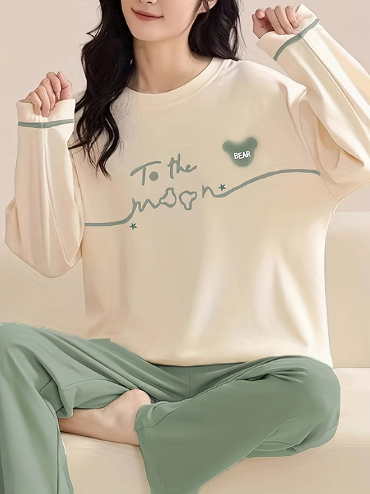Spring and Autumn Cartoon Pattern Pajamas Set, Women's Casual and Comfortable Home Wear