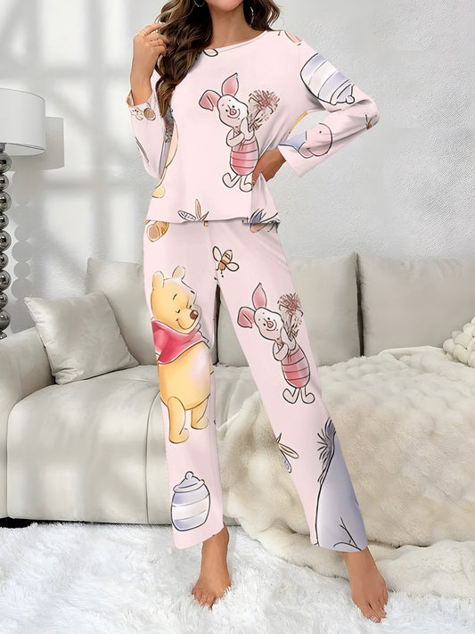 [Disney Winnie the Pooh Pajamas] Disney Officially Licensed Winnie the Pooh Cozy Long Sleeve & Pants Pajama Set with Adorable 3D Prints - Perfect for Sleepovers! 8-6-2, Casual Crew Neck, All Over Print, Long Sleeve Pullovers for Spring/Summer/Fall,