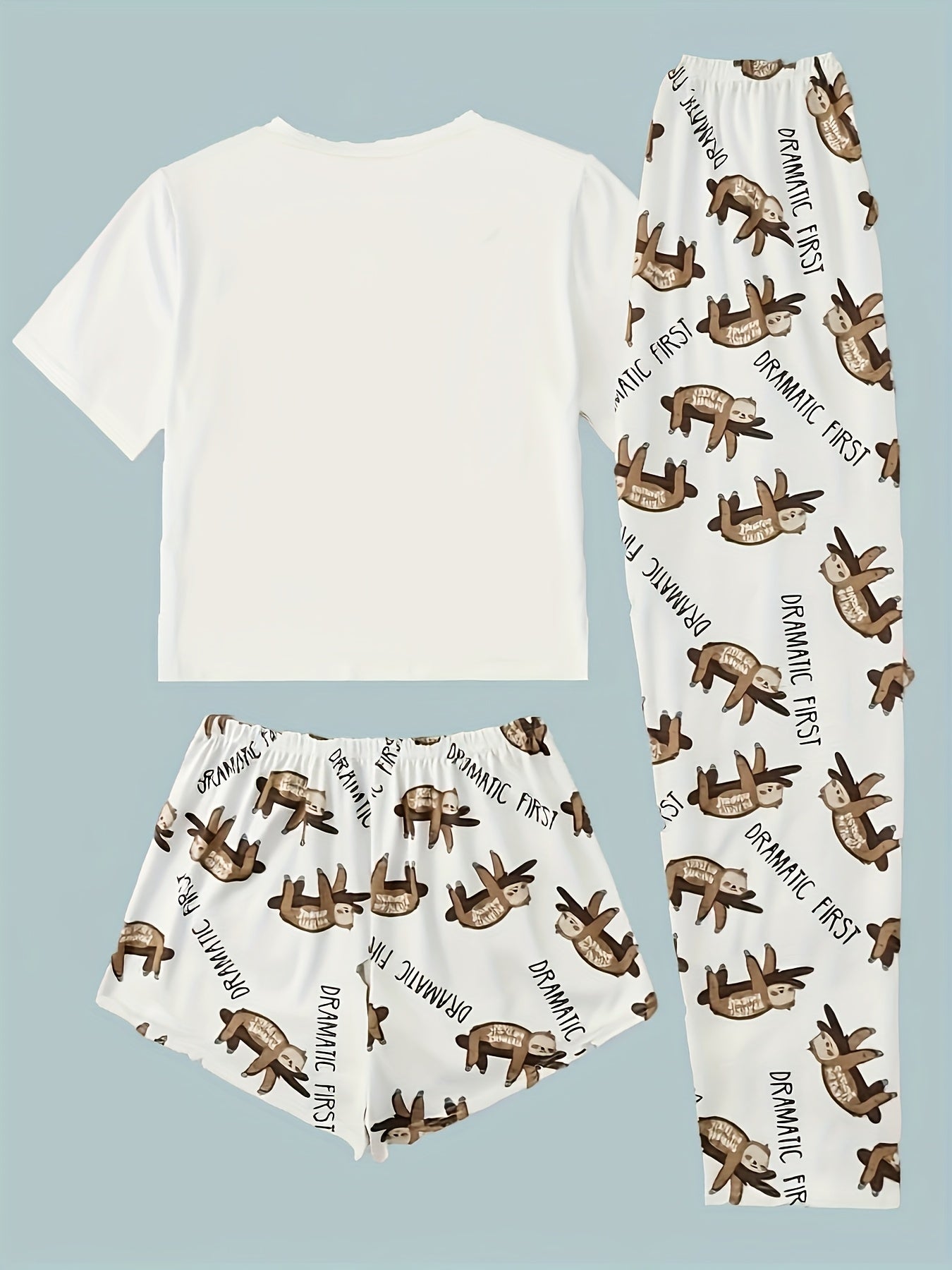 Summer Cool-sense Pajamas For Women, Three-piece Set With Sloth Bear Pattern Short Sleeves, High-end Feeling Home Clothes